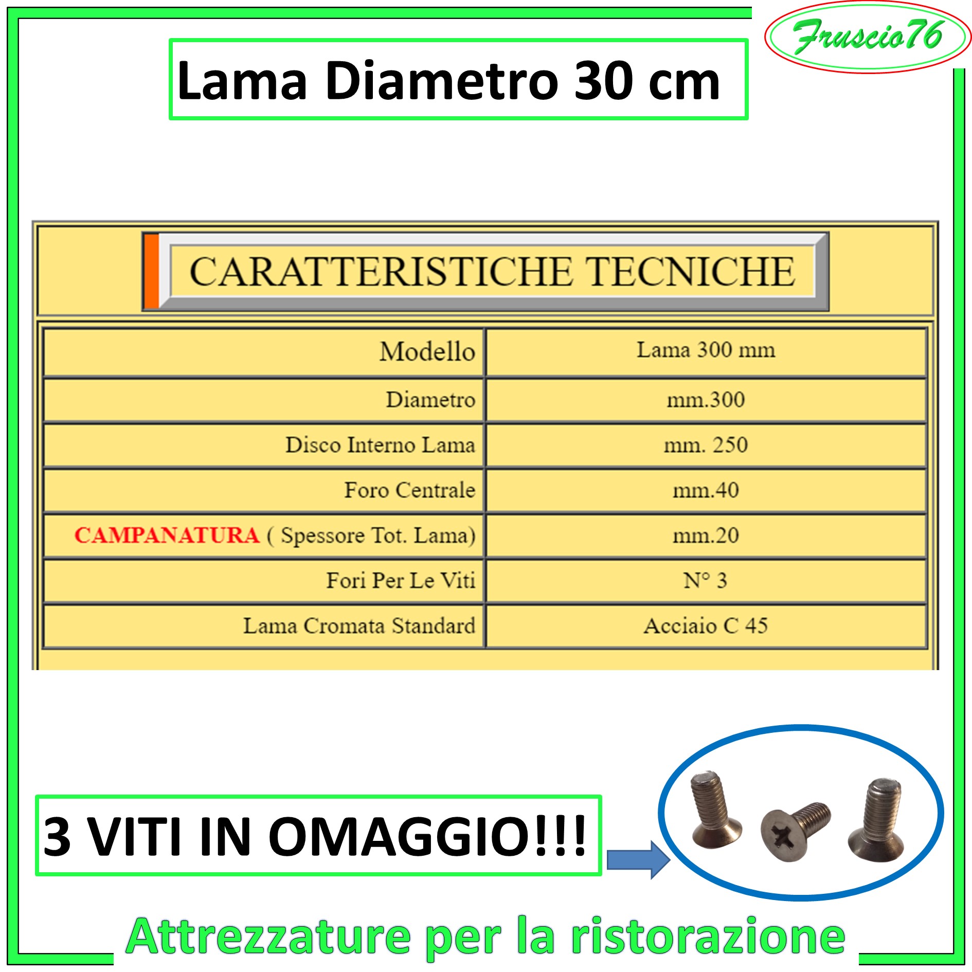 LAMA per Affettatrice da 30 cm 300 di ricambio in acciaio RGV ABO FAC OMS  TGE 3